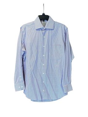 Peter Millar Purple & White Plaid Button Down Dress Shirt 15 Regular 100% Cotton